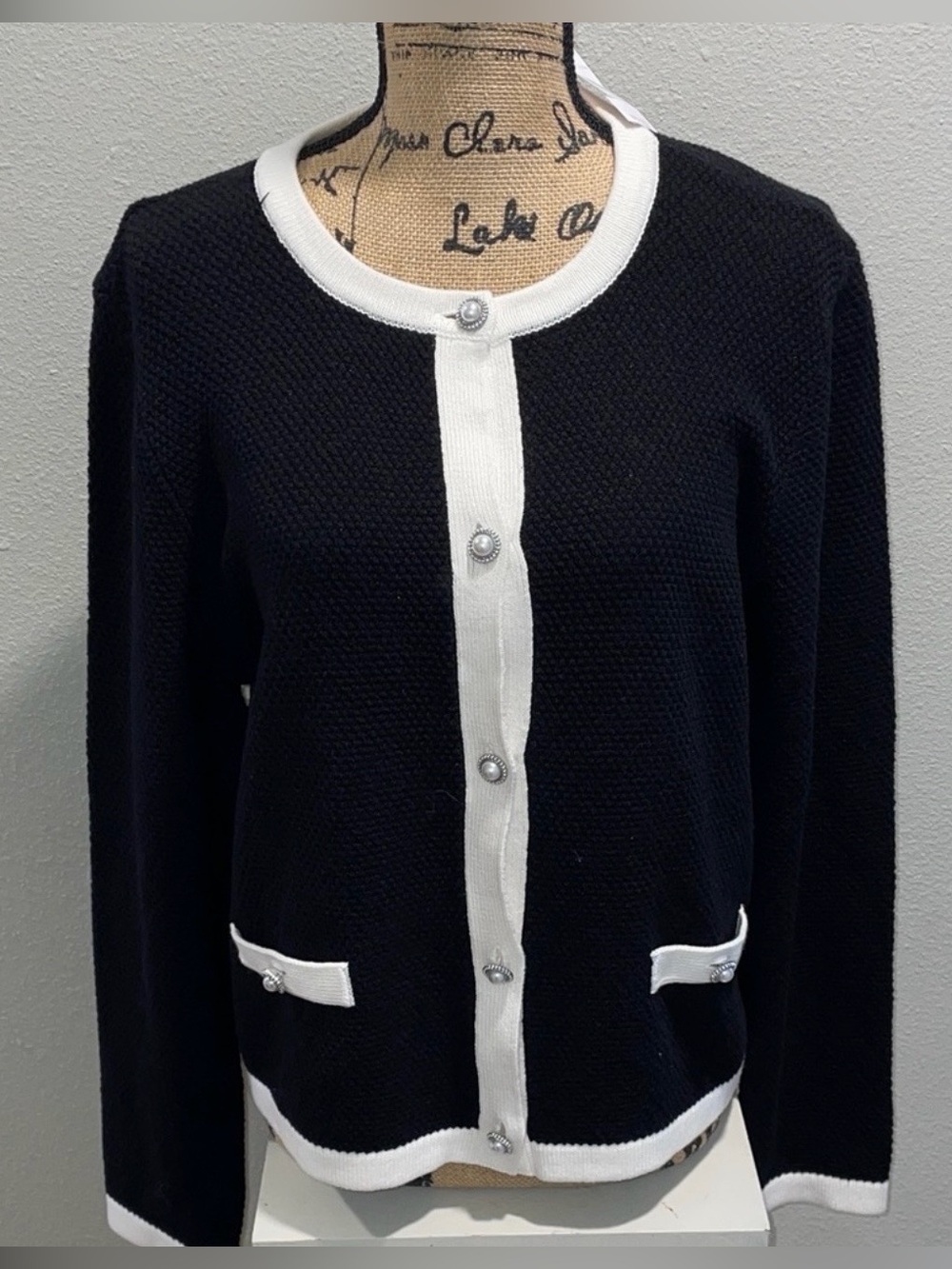 Ann Taylor Factory Black and White Cardigan, Size Small